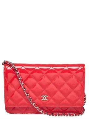 MSRP$4500 New! Authenticated Chanel CC Patent Leather CORAL RED MINI Bag SHW WOC